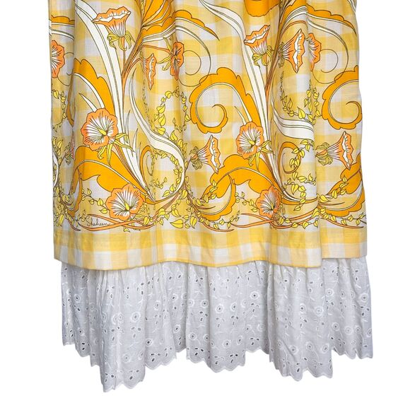 Vtg MISS SHAHEEN Butter Yellow Maxi Skirt Womens 14 Hippie 70s Boho Retro Floral - Picture 2 of 9